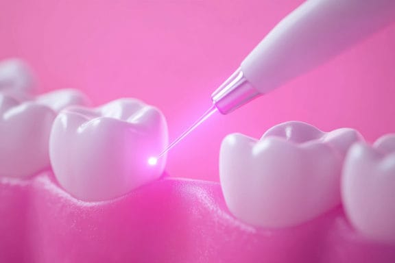 Close up of a laser being used inside a mouth